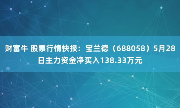 财富牛 股票行情快报：宝兰德（688058）5月28日主力资金净买入138.33万元