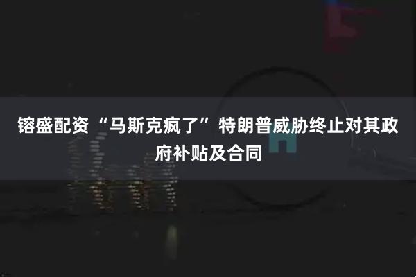 镕盛配资 “马斯克疯了” 特朗普威胁终止对其政府补贴及合同